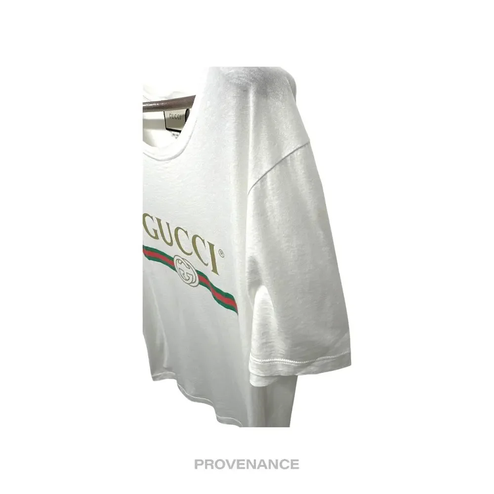 🔴 Gucci GG Signature Web Vintage Logo T-Shirt - White M